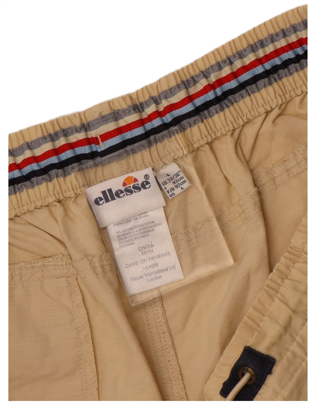 Ellesse Shorts deportivos para hombre Large Beige Colorblock Cotton