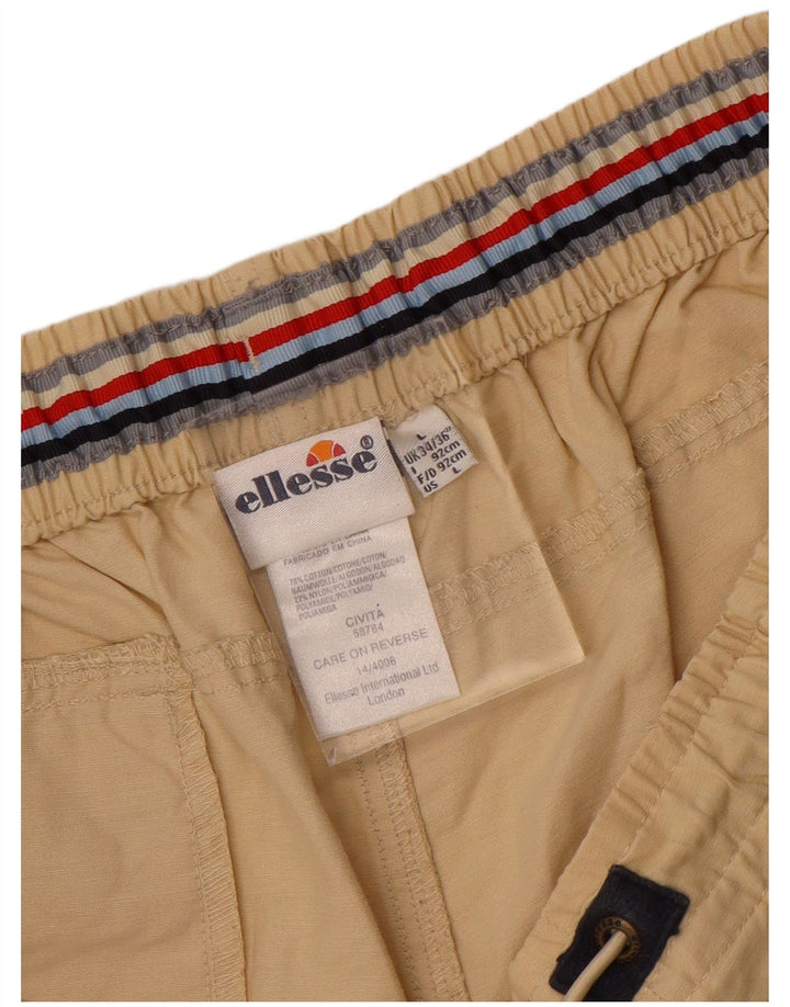 Ellesse Shorts deportivos para hombre Large Beige Colorblock Cotton