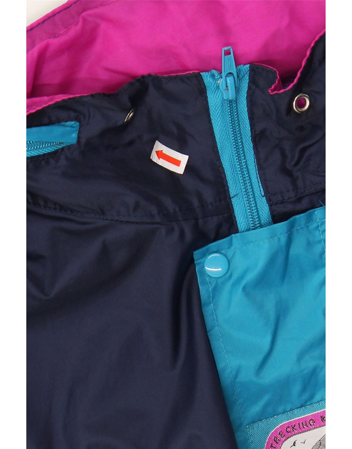 Vintage mujer chaqueta de lluvia con capucha Reino Unido 16 grande azul marino colorblock