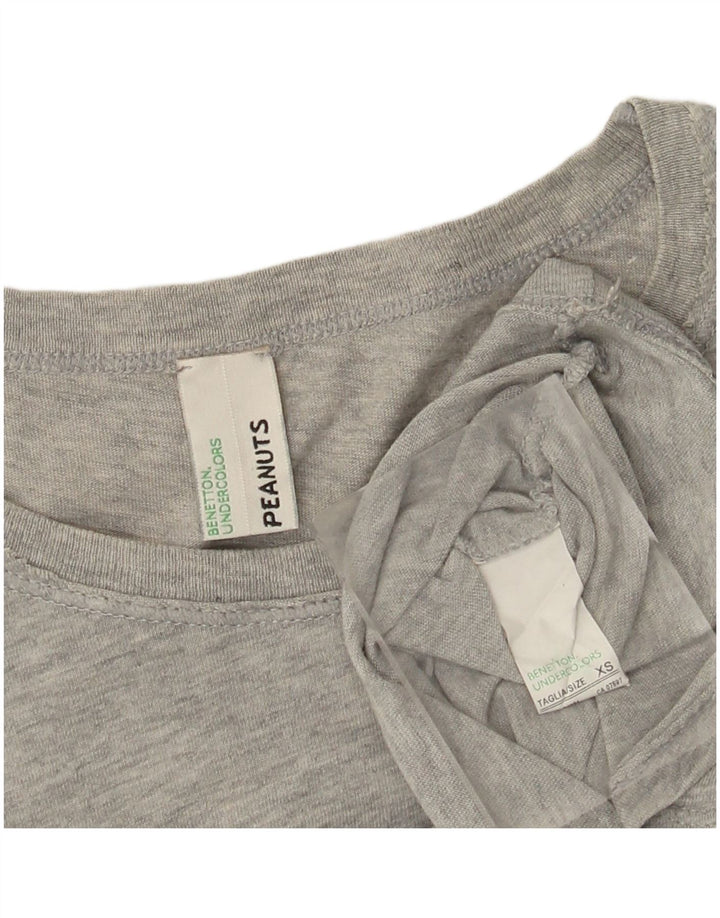 BENETTON Mujer Peanuts Graphic Top Manga Larga UK 6 XS Algodón Gris