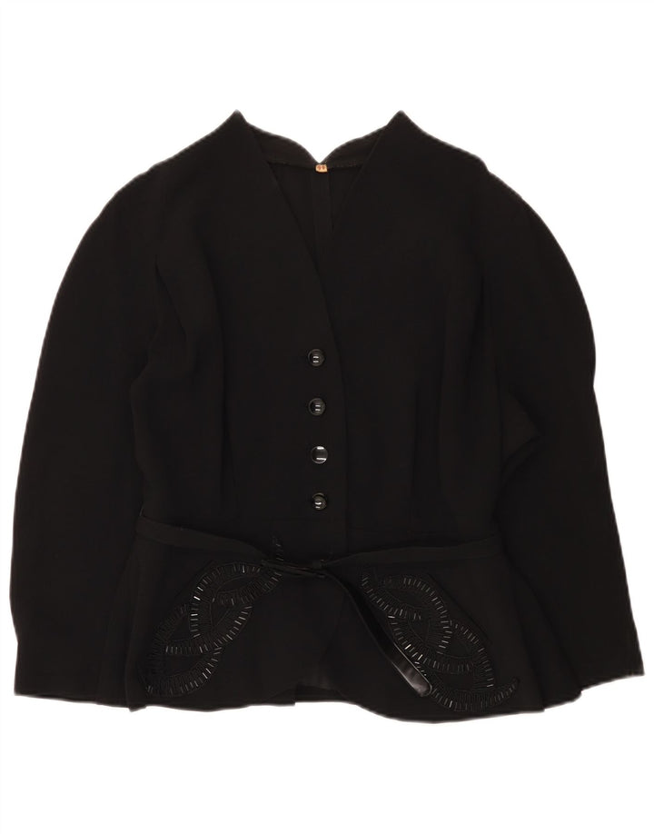 Vintage mujer 4 botones 3/4 manga Blazer chaqueta IT 44 medio negro