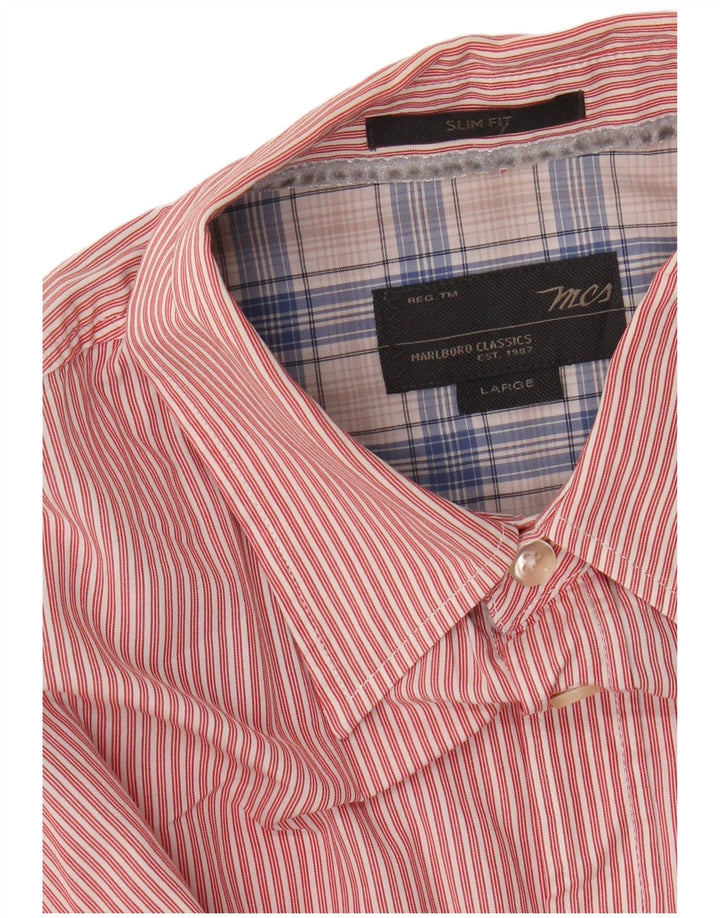 MARLBORO CLASSICS Camisa ajustada para hombre con rayas diplomáticas rosas grandes