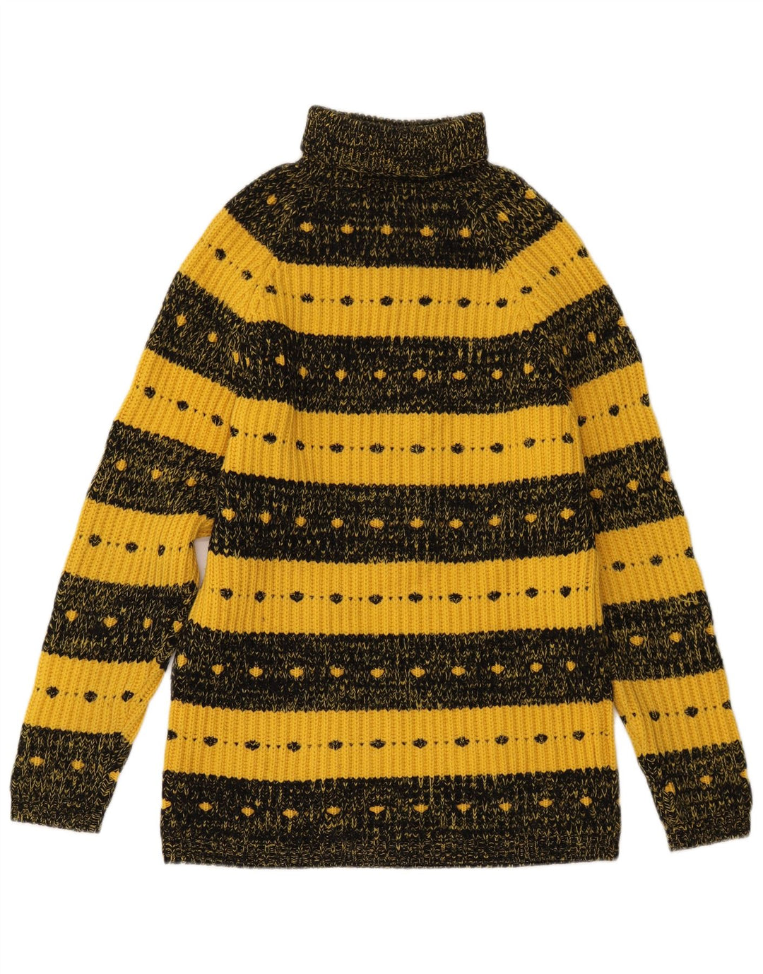 VINTAGE Mujer Roll Neck Jumper Suéter Reino Unido 12 Rayas Amarillas Medianas