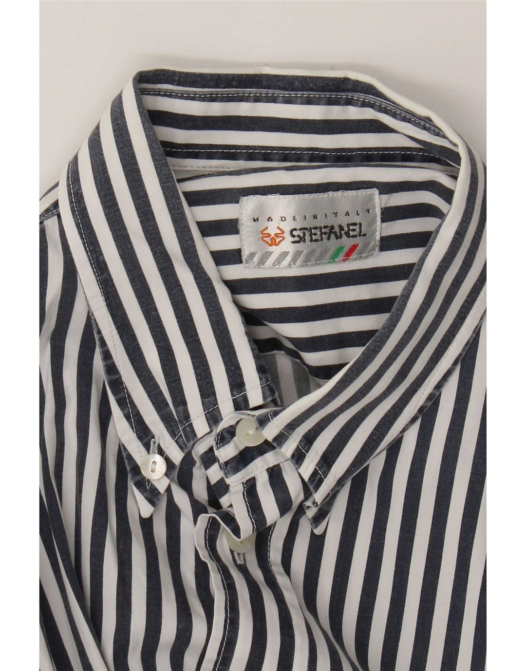 Camisa Stefanel Hombre Mediana Azul Marino Rayas Pintadas