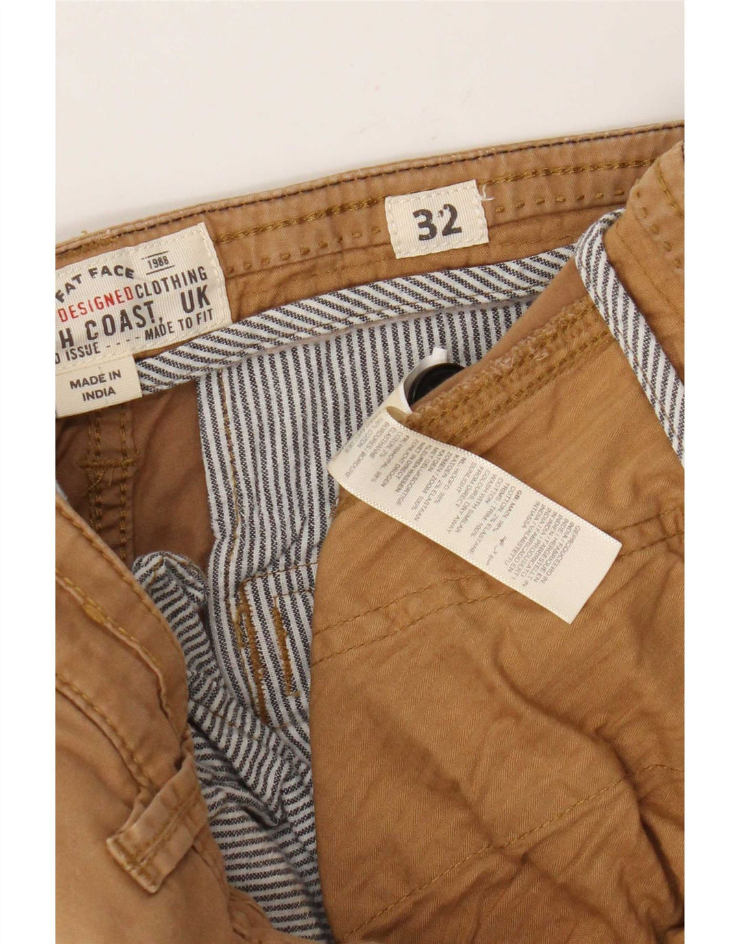 Pantalones cortos cargo para hombre Fat Face W32 Algodón marrón medio