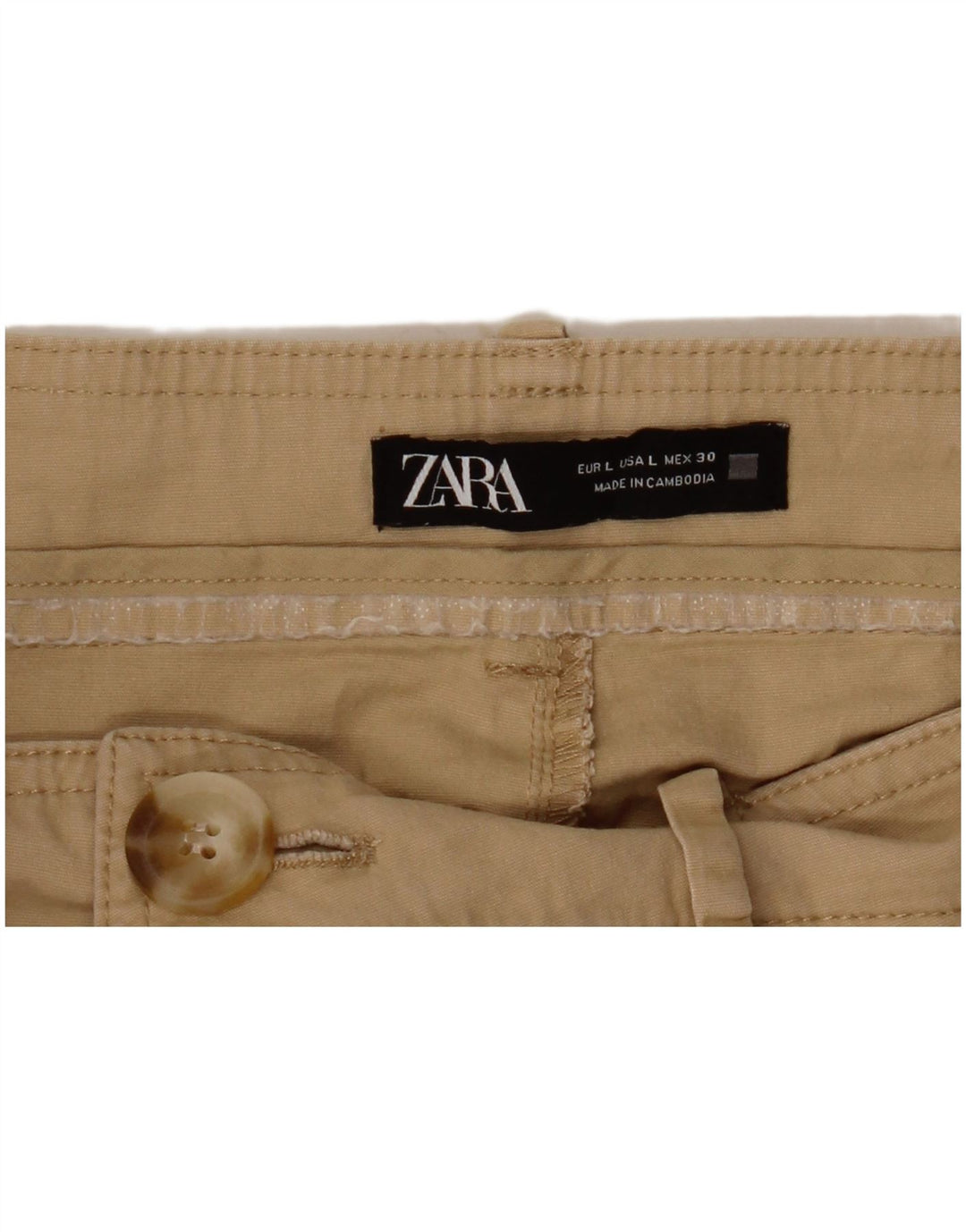 ZARA Mujer Pantalones Cortos Cónicos De Cintura Alta Grande W30 L24 Beige