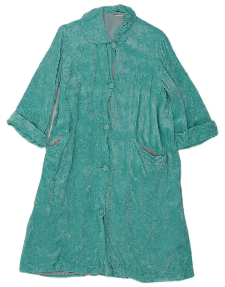 Vintage mujer Velour Robe vestido Reino Unido 14 azul medio