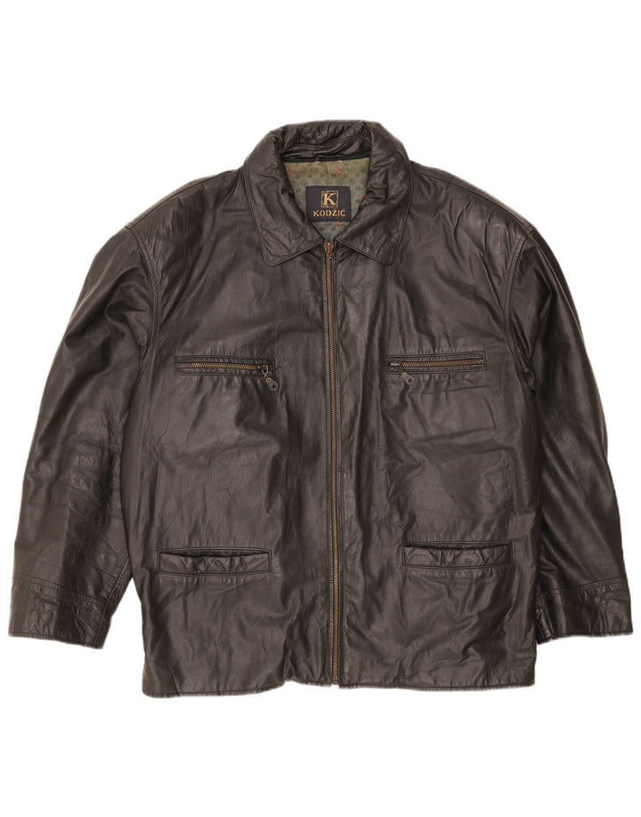 Chaqueta de cuero vintage para hombre Reino Unido 42 XL Negro