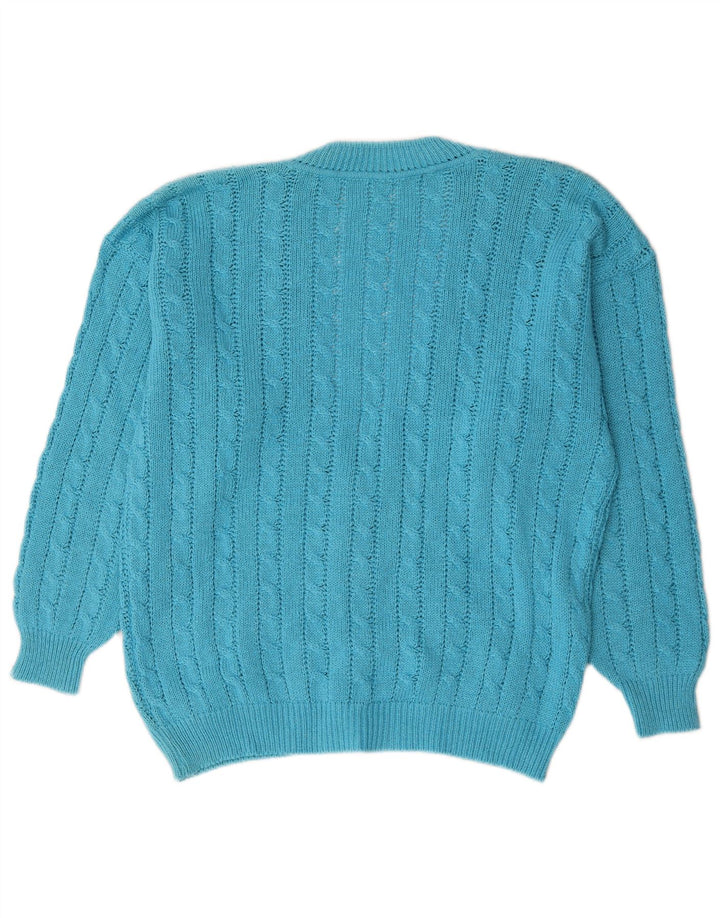 Vintage hombres Cardigan suéter grande azul