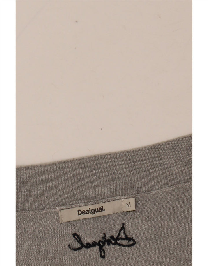 DESIGUAL Suéter gráfico con cuello en V para mujer UK 44 Gris medio Floral