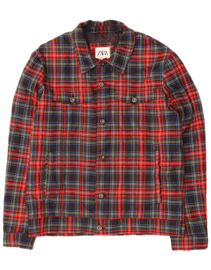 Zara Mens Bomber Jacket UK 40 Large Red Check Poliéster