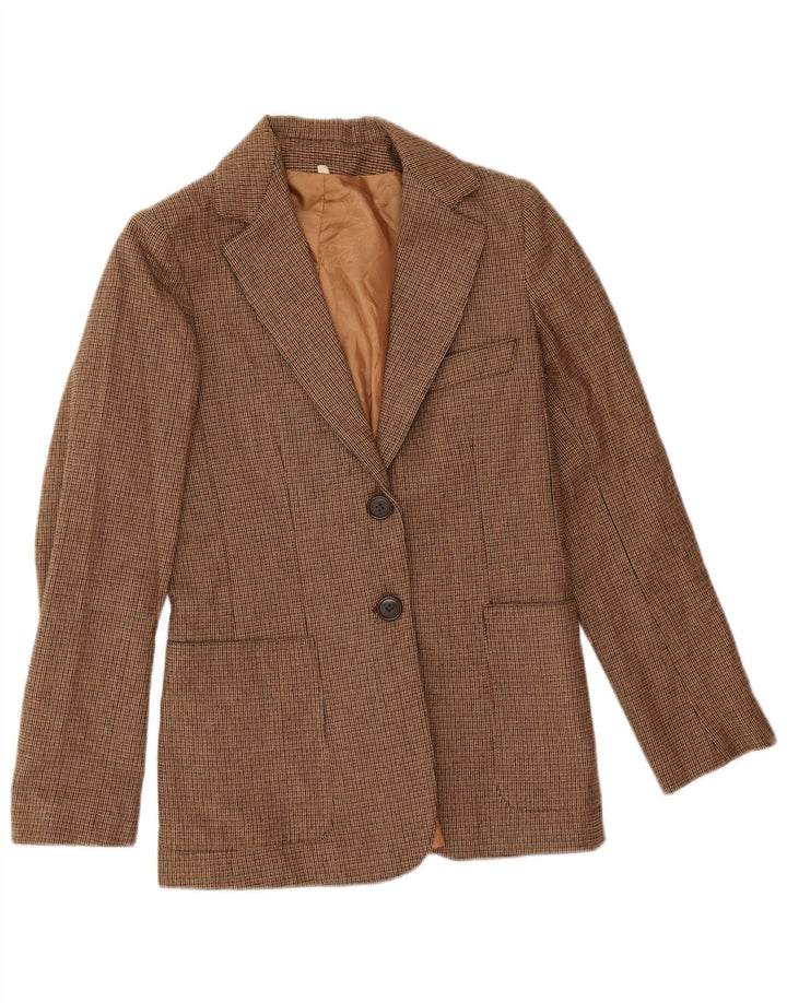 Vintage mujer 2 botones Blazer chaqueta IT 42 pata de gallo marrón medio