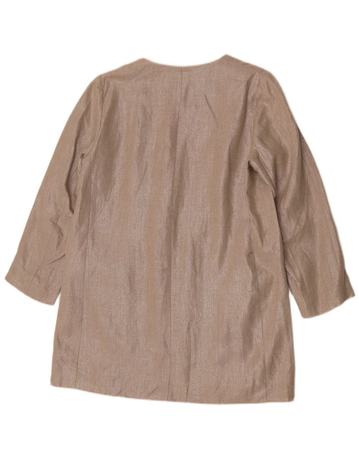 Zara Mujer Chaqueta Americana Abierta Reino Unido 44 Lino Beige Medio