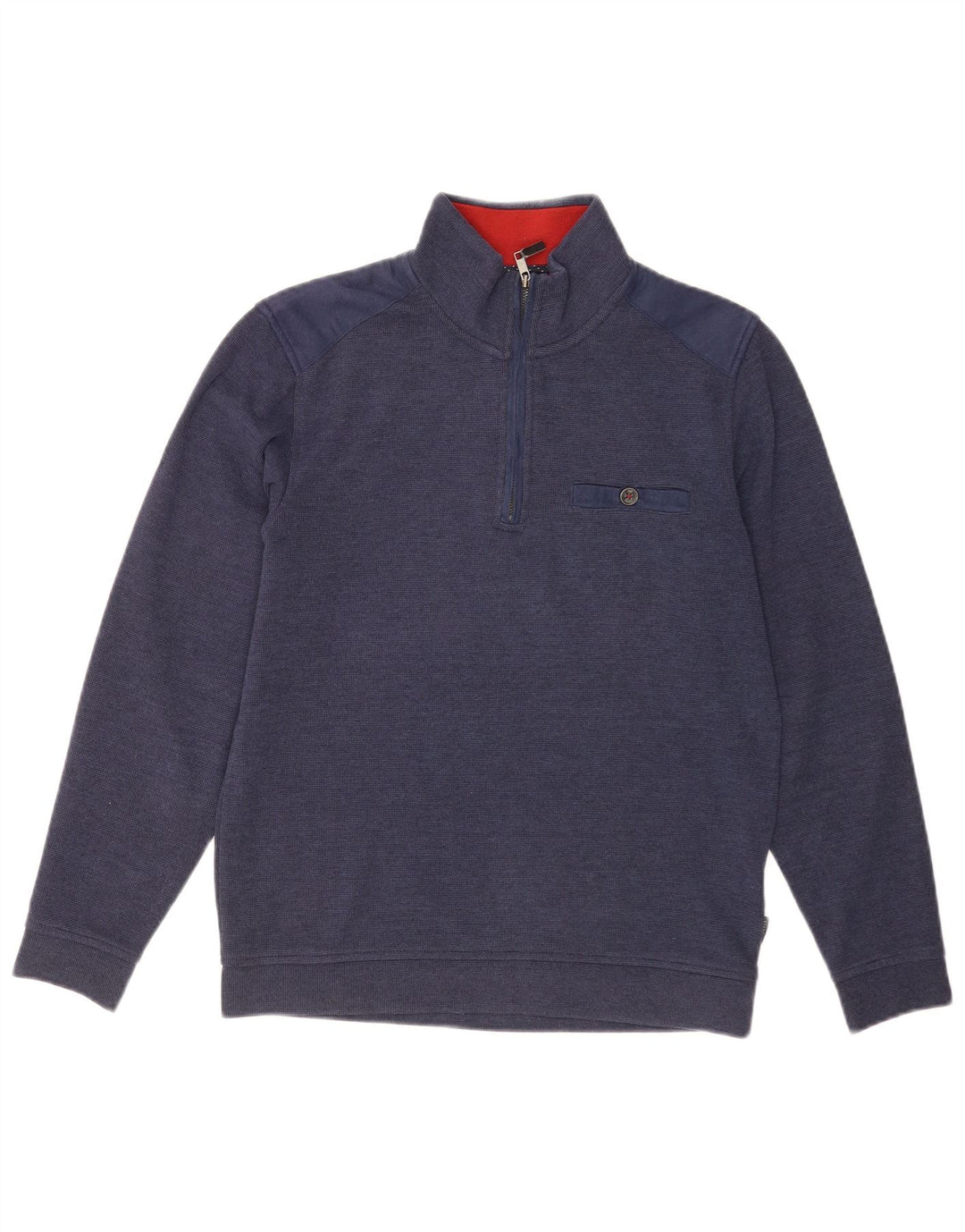 Ted Baker Mens Zip Neck Sudadera Jumper Tamaño 2 Pequeño Azul Marino Poliéster