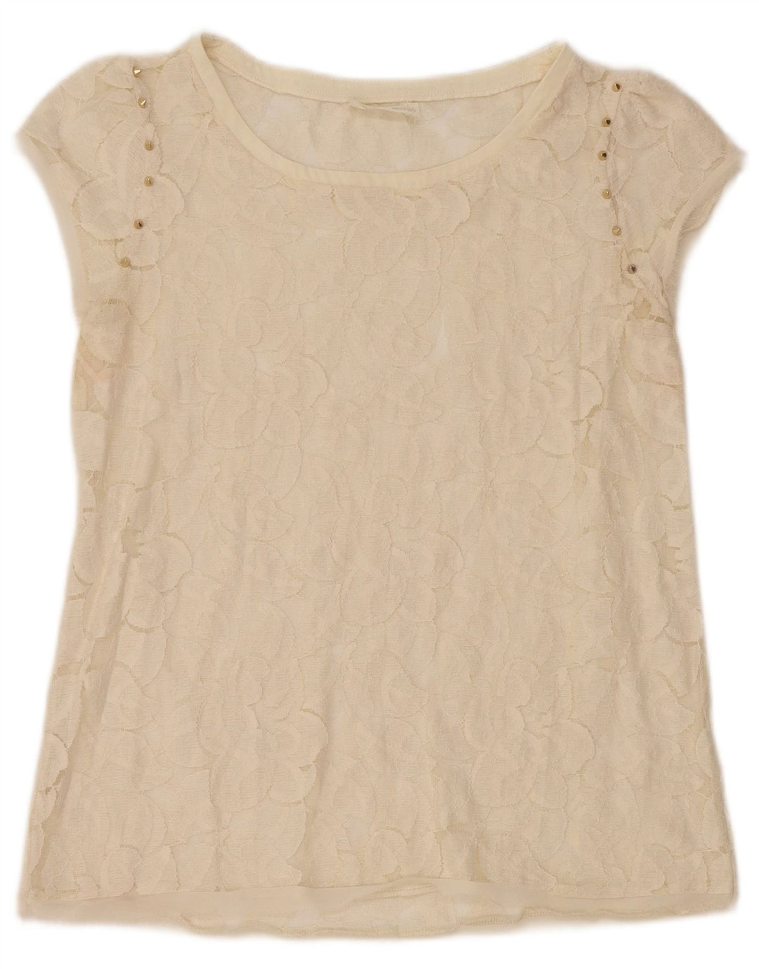 Zara Mujer Blusa De Encaje Top Reino Unido 12 Mediano Off White Floral