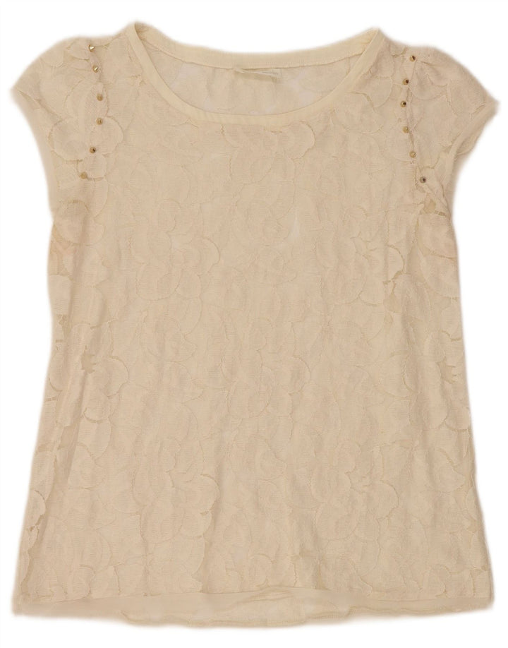 Zara Mujer Blusa De Encaje Top Reino Unido 12 Mediano Off White Floral