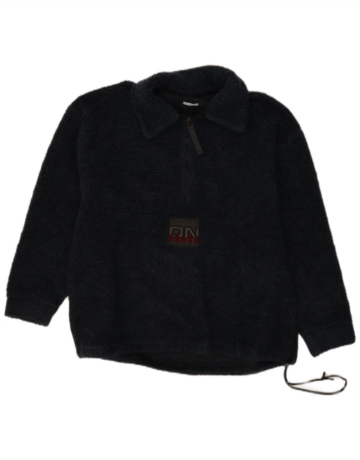 Belfe Hombre Jersey De Forro Polar Con Cuello De Polo Y Gráfico Extragrande Azul Marino Medio