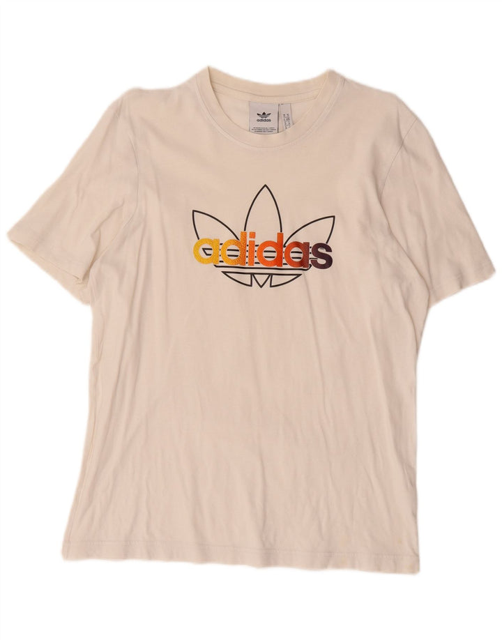 Adidas Camiseta gráfica para hombre Top mediano de algodón blanco roto