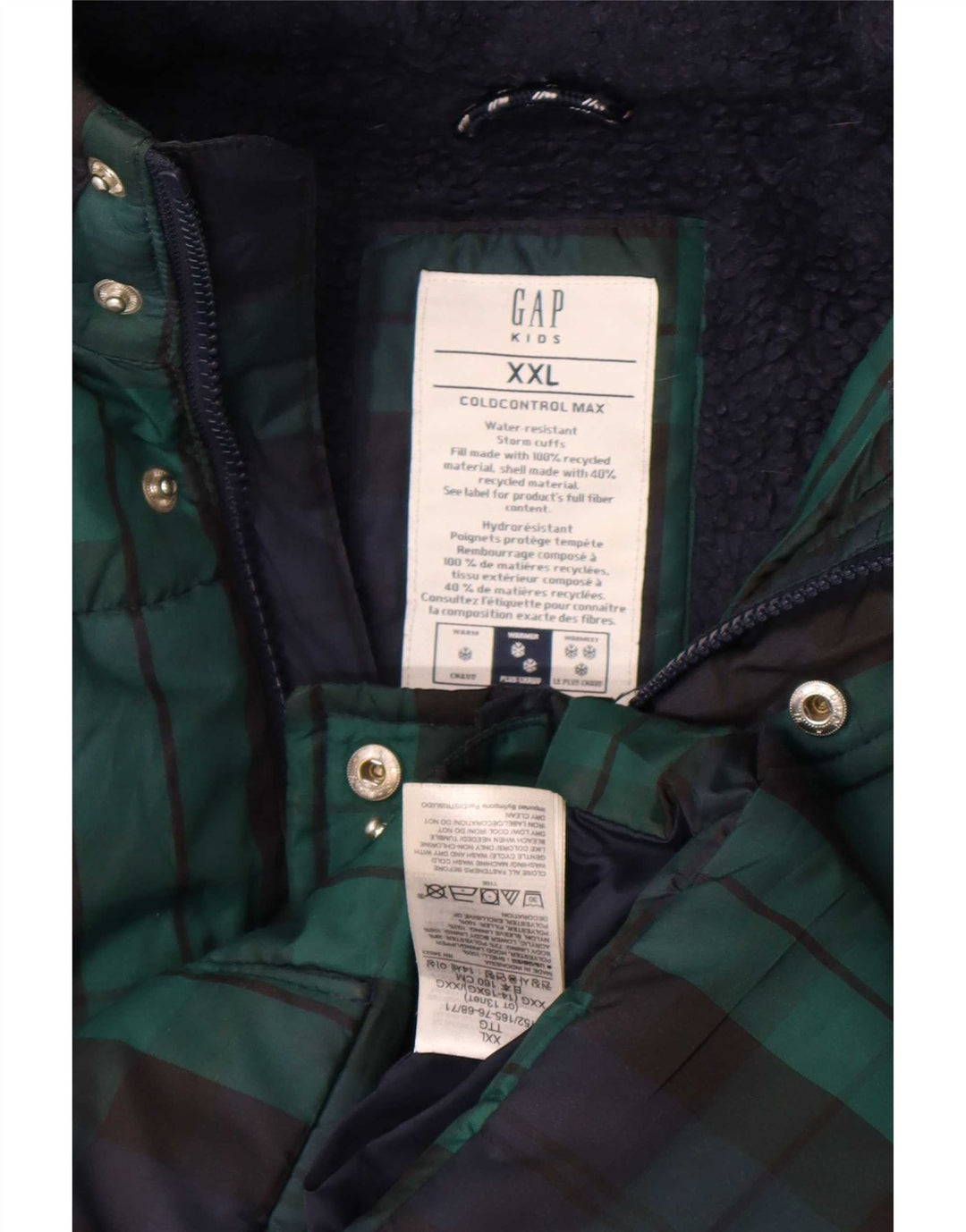 Gap Chaqueta Acolchada con Capucha para Niños 13-14 Años 2XL Azul Marino Cuadros Poliéster