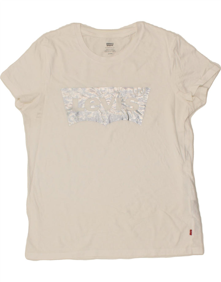 LEVI'S Womens Graphic T-Shirt Top UK 12 Medium White Cotton Vintage Levi's and Second-Hand Levi's from Messina Hembry 