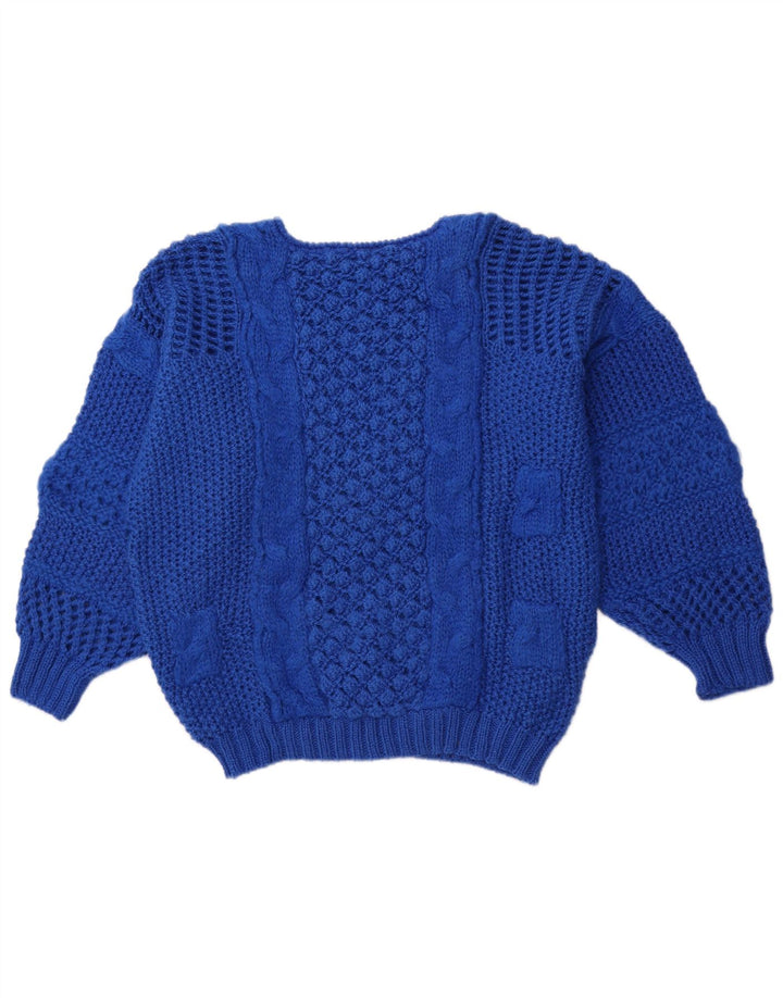 Vintage mujer barco cuello jersey suéter EU 40 medio azul poliacrílico