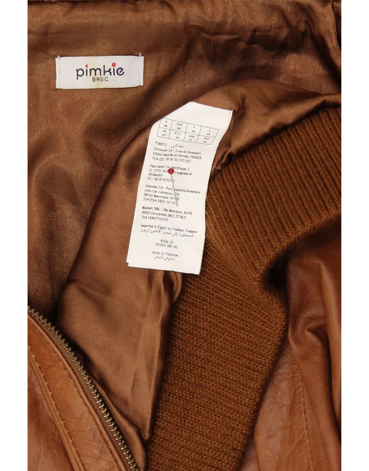 Pimkie Chaqueta Bomber de Cuero para Mujer UK 42 Marrón Medio
