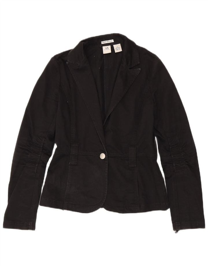 Armani Exchange Chaqueta tipo blazer de 1 botón para mujer UK 12 Mediana Algodón negro