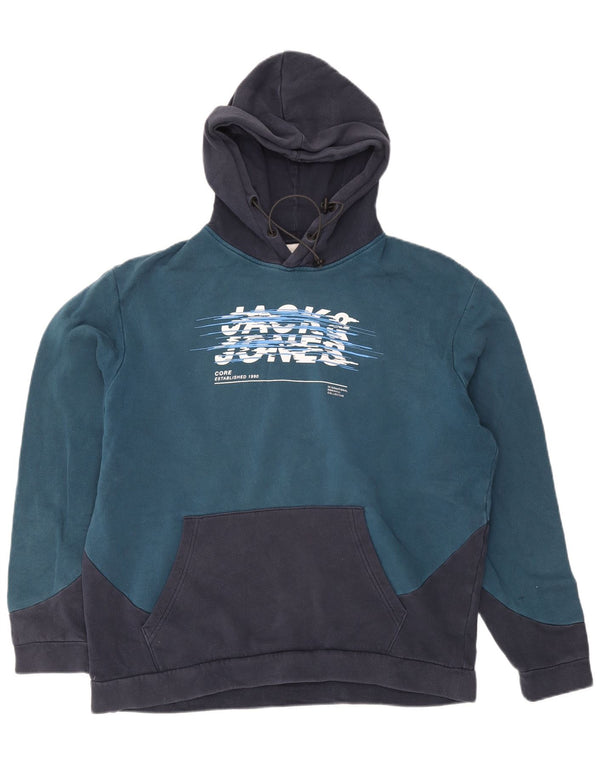 Jack & Jones Hombre Sudadera Con Capucha Gráfica 2XL Azul Marino Colorblock Algodón