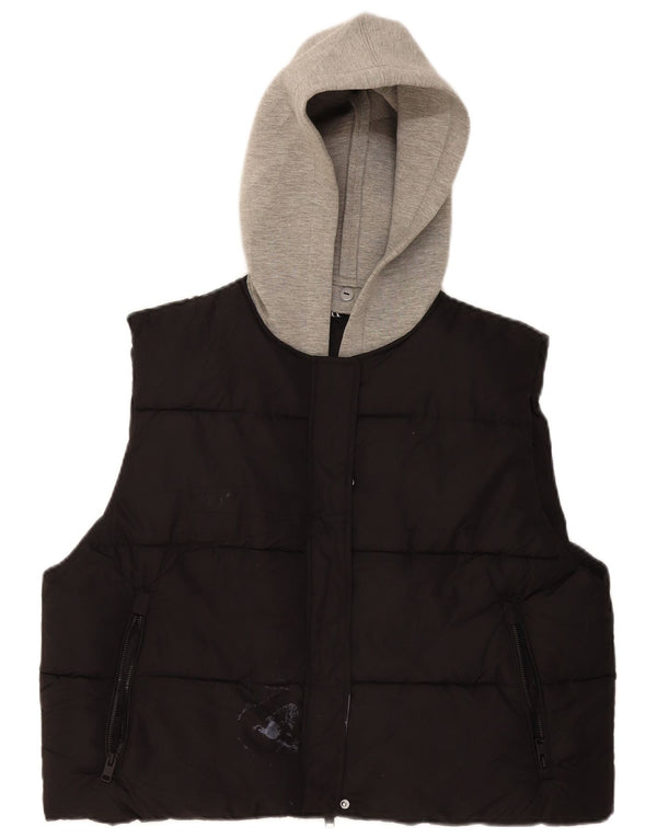 Zara Mujer Chaleco Acolchado Con Capucha ES 40 XL Poliéster Negro
