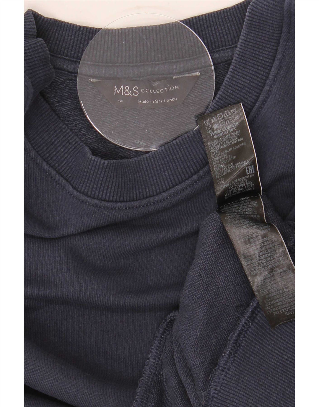 Marks & Spencer Sudadera para mujer Jumper UK 14 Medium Azul marino Algodón