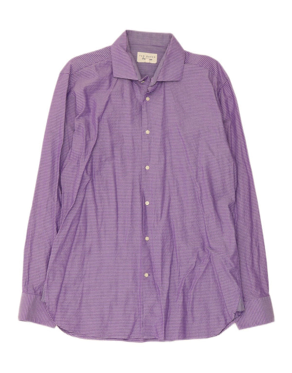 Ted Baker Camisa para hombre Talla 16 Grande Algodón a rayas moradas