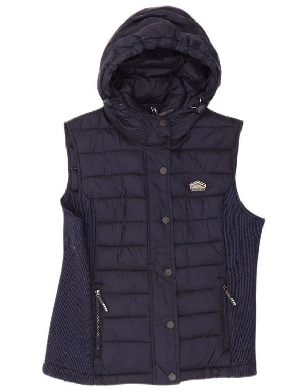 Superdry Mujer Chaleco Acolchado Con Capucha UK 40 XL Nylon Azul Marino