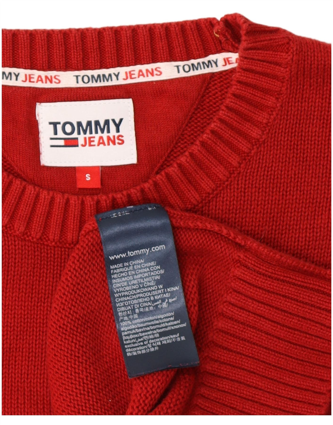 Tommy Hilfiger Jersey de cuello redondo para hombre pequeño de algodón rojo