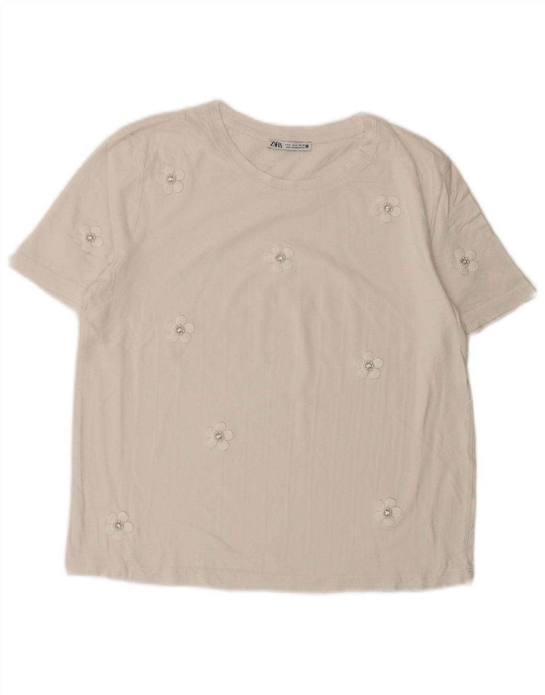 Zara Mujer Camiseta Top UK 40 Mediano Blanco Floral