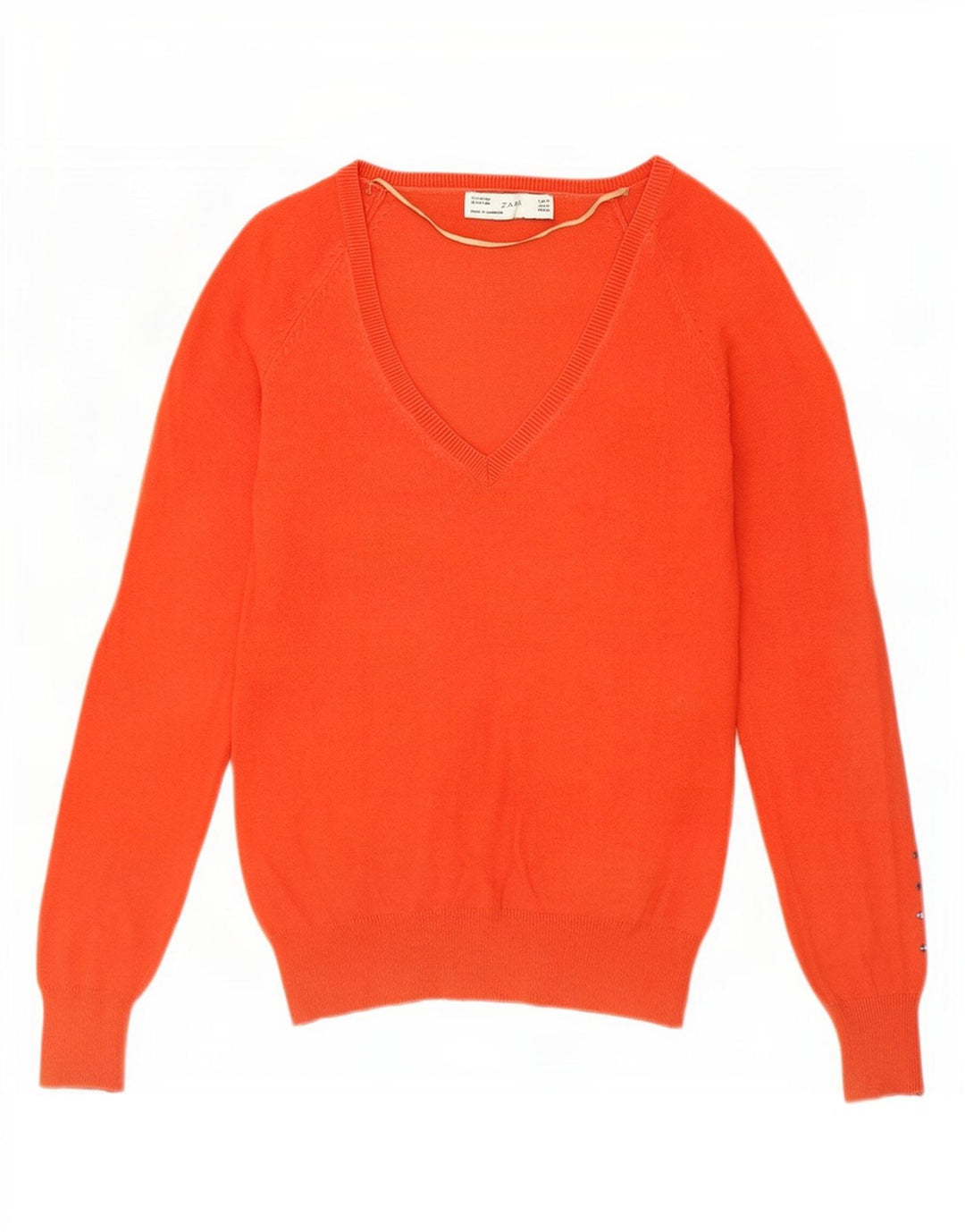 Zara - Jersey con cuello en V para mujer, talla 40, algodón naranja mediano