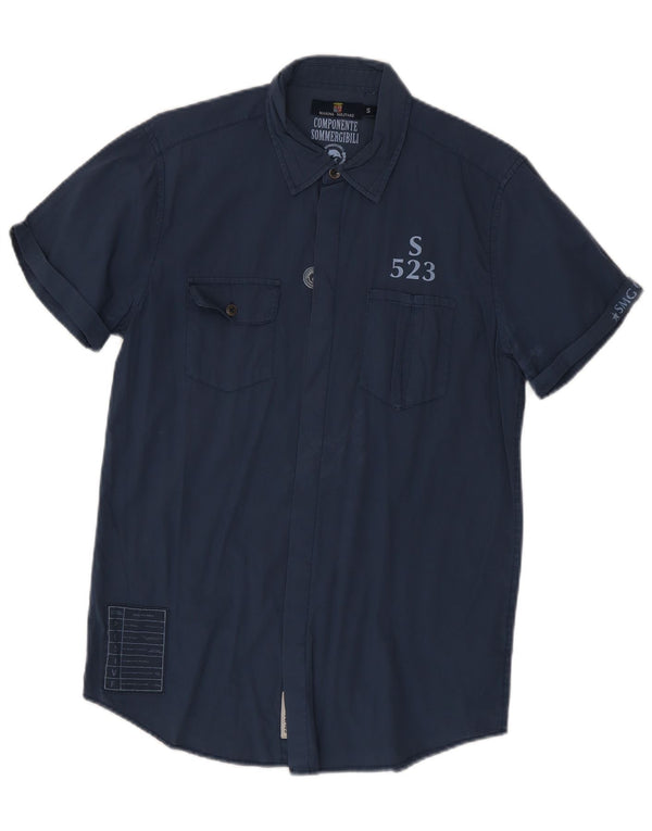 Marina Militare Camisa gráfica de manga corta para hombre Small Azul marino Algodón