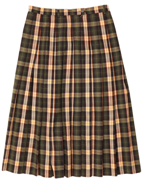 Eugen Klein Falda Plisada De Cintura Alta Para Mujer EU 44 XL W34 Lana A Cuadros Verde