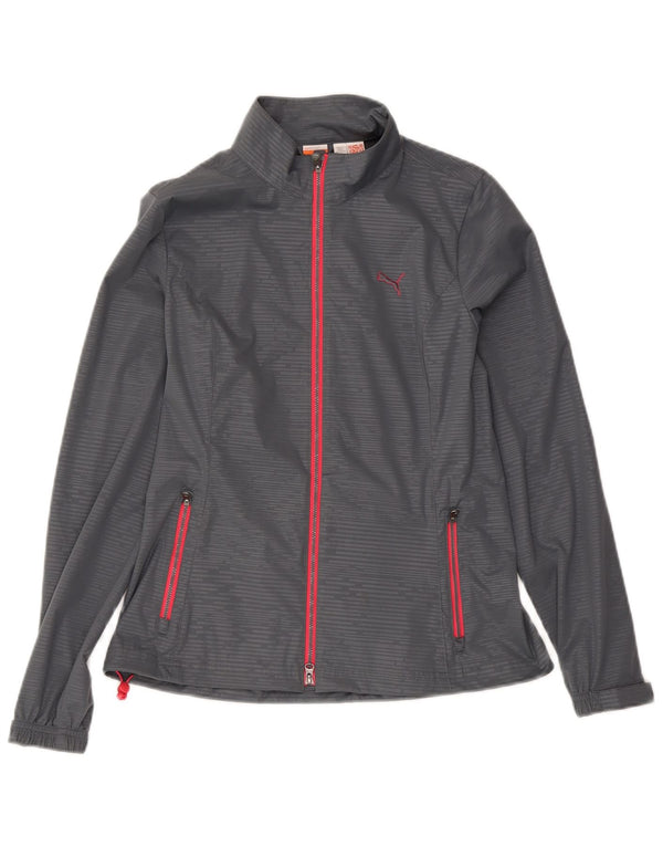Puma Mujer Chándal Top Chaqueta UK 10 Pequeño Gris Rayas Poliéster