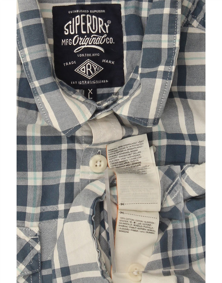 Superdry Camisa De Manga Corta Para Hombre XL De Algodón A Cuadros Azul