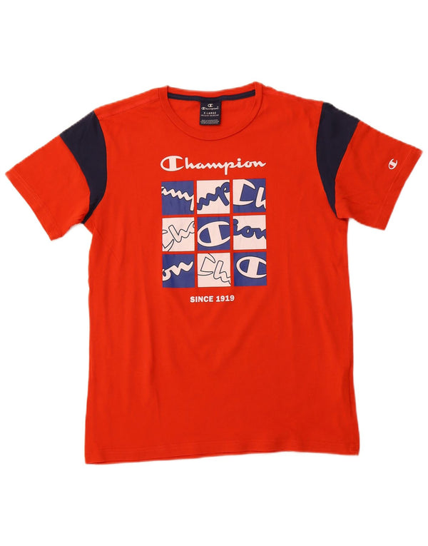 CHAMPION Camiseta gráfica para niños 13-14 años XL Naranja Colorblock Algodón