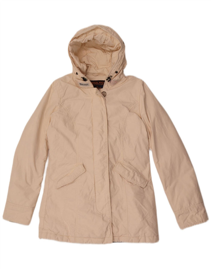 Woolrich Chaqueta acolchada con capucha para mujer UK 10 Small Off White Cotton