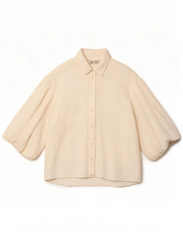 Zara Blusa camisera extragrande de manga 3/4 para mujer UK 6 XS Blanco