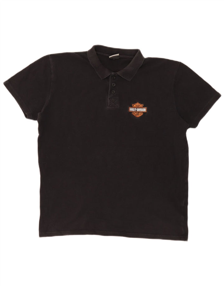 Harley Davidson Polo para hombre grande de algodón negro