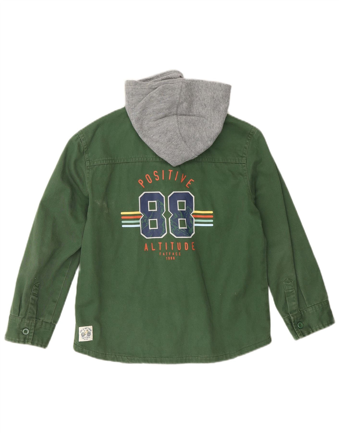 FAT FACE Camisa vaquera estilo leñador con capucha para niño 7-8 años Verde color block