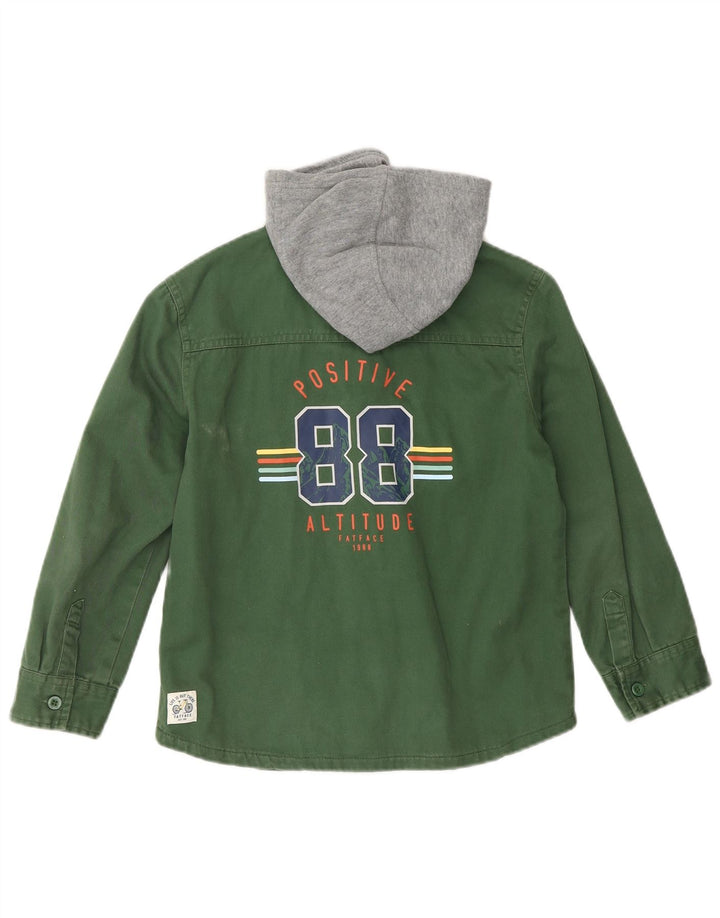 FAT FACE Camisa vaquera estilo leñador con capucha para niño 7-8 años Verde color block