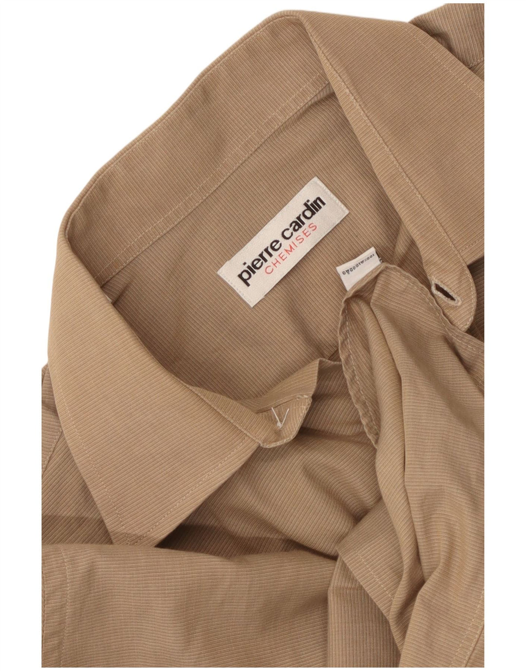 PIERRE CARDIN Camisa Hombre Talla 39 Algodón Rayas Beige Medio