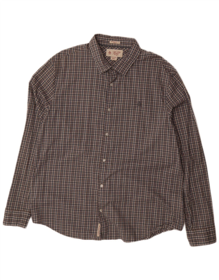 PENGUIN Camisa Heritage Slim Fit para Hombre 2XL Algodón a Cuadros Gris