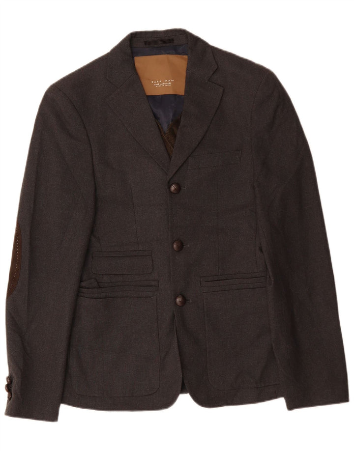 ZARA Chaqueta tipo blazer de 3 botones para hombre EU 48 Poliéster gris medio