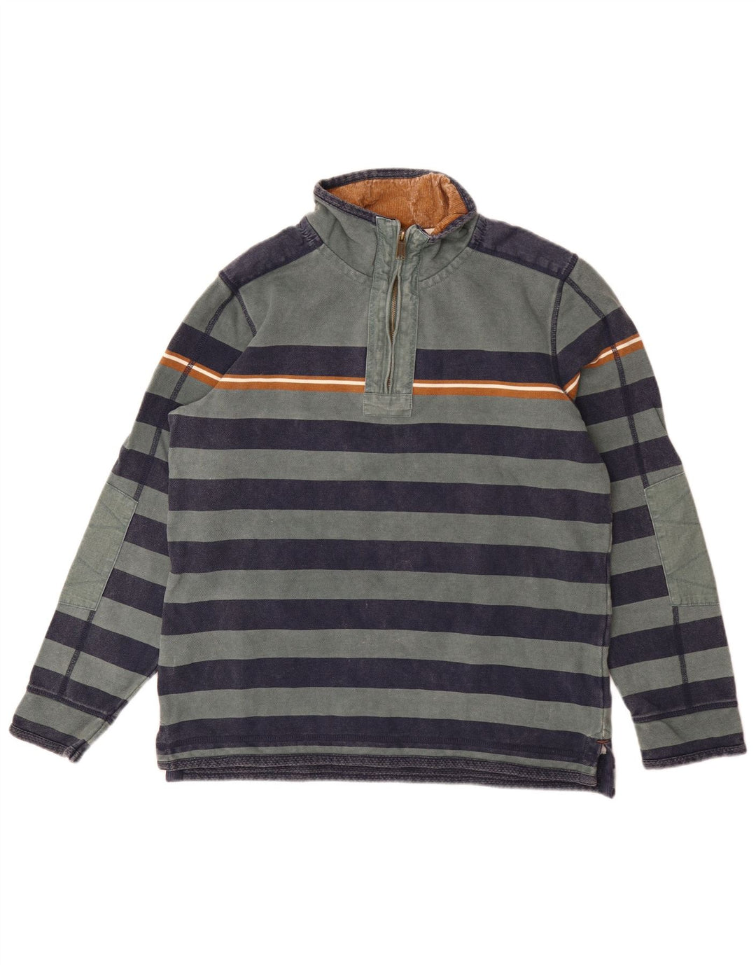 Sudadera con capucha y cuello con cremallera para hombre Fat Face Jersey de algodón a rayas verde medio