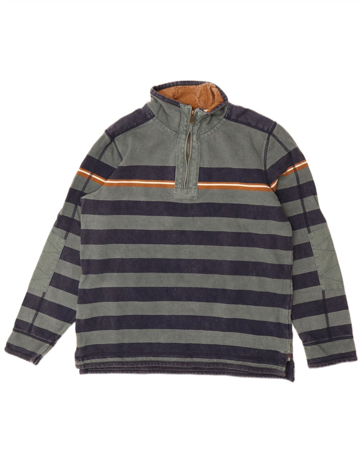 Sudadera con capucha y cuello con cremallera para hombre Fat Face Jersey de algodón a rayas verde medio
